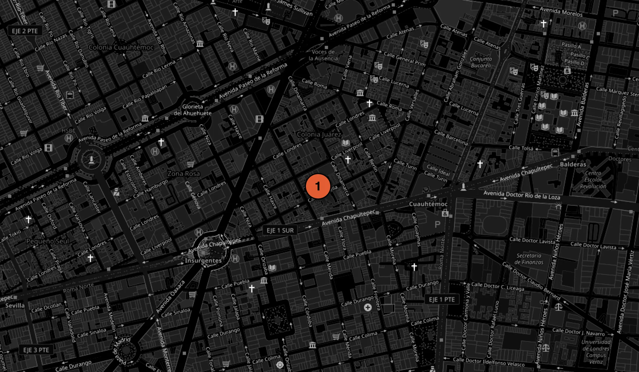 Map showing the location of Founders & Investors House in Juárez