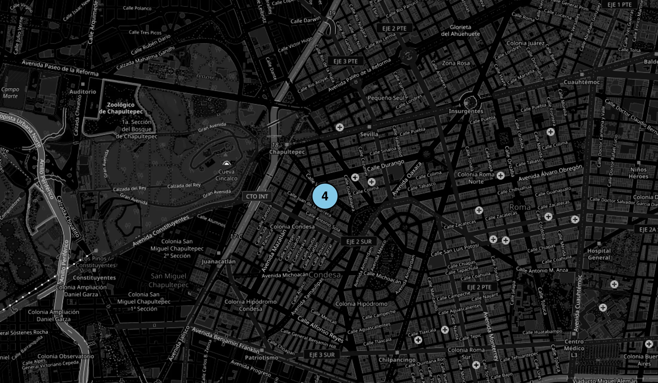Map showing the location of Wellness House in Condesa
